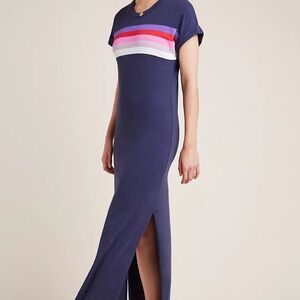 Anthropologie Sundry Verona navy blue striped cotton maxi tee dress size 0 XS